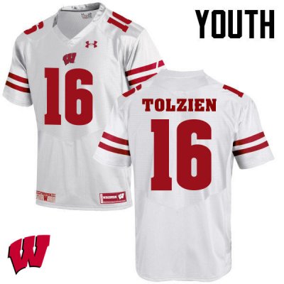 Youth Wisconsin Badgers NCAA #16 Scott Tolzien White Authentic Under Armour Stitched College Football Jersey KD31S88RM